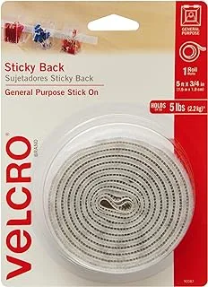 VELCRO Brand 5 Ft x 3/4 In | White Tape Roll with Adhesive | Cut Strips to Length | Sticky Back Hook and Loop Fasteners | Perfect for Home, Office or Classroom