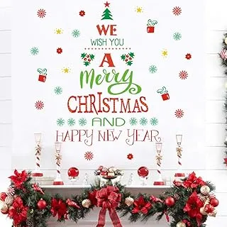 TOARTi Merry Christmas Quotes Wall Decals Happy New Year Quotes Stickers Christmas Tree Snowflake Stickers for Wall Christmas Party Supplies Christmas Window Clings