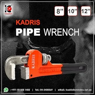 Kadris Heavy-Duty Straight Pipe Wrench, 8 Inch Size, Orange/Black