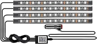 YiLaie Interior Car Lights, RGB LED Car Interior Strip Lights Sync to Music, Waterproof 4pcs 48 LEDs with Bluetooth App Control, Multi DIY Color Music Car Lighting with Car Charger and DC 12V