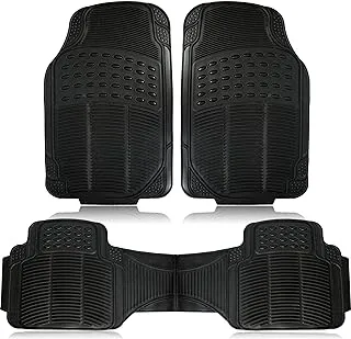 Zone Tech Universal Fit Rubber All-Weather Black Car Floor Mat Set of 3, Trim to Fit