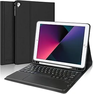 AWH Touchpad iPad Case Keyboard 9.7 بوصة، متوافق مع iPad الجيل السادس، iPad 5th Gen، iPad Pro 9.7 بوصة، iPad Air 2، iPad Air، حافظة غطاء فوليو ذكية مع لوحة مفاتيح لاسلكية - أسود.