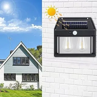 Outdoor Lighting Solar Dual Core Warm Light Wall Lamp， Wireless Dusk to Dawn Motion Sensor LED Sconce Lights IP65 Waterproof.