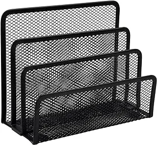 YALLABUYIT Mesh Letter Sorter, Vertical Metal Mesh Desk Organiser with 3 Compartments, Mail Document Desk Tray Desktop File Paper Rack Organizer Holder Black Desk Letter Rack for Home & Office Use