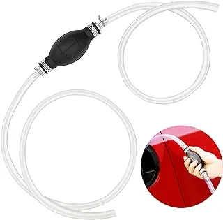 Abnaok Siphon Fuel Transfer Pump, Hand Transfer Fuel Pump with 8mm Primer Fuel Line Hose for Gasoline/Fuel/Liquid/Water Transfer (White hose)