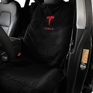 Piora Compatible with Tesla Model S / 3 / X/Y Black Seat Cover - Towel Seat Covers for Tesla - After Hiking Yoga Gym Running Swimming Boxing Workout Indoor Outdoor Sports, No Strap, 1pc (Front, Black)