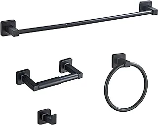 Matte Black Bathroom Hardware Set 4 Pieces,Bathroom Accessories Set Stainless Steel Wall Mounted, Hand Towel Bar, Towel Ring, Robe Towel Hooks,Toilet Paper Holder,Towel Bar Set, 23.6 Inch