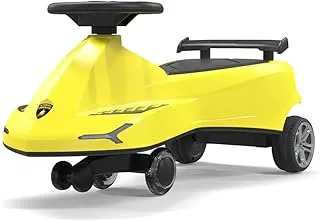 Lamborghini Swing Car Ride On with Lights and Sounds, 360 Rotation, Movable Rear Wing - Yellow