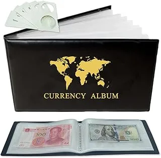 Paper Money World Currency Collection Album Book Binder,40 Pockets Dollar Holders Sleeves for Protector/Collector,Saving Challenge for Travel Bill/Banknote/Stamp/Cash-Fits Large Bills,6 Pcs Coin Flip