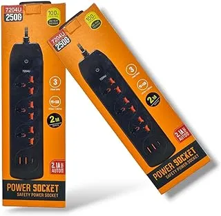 VITAL Electrical Extension Cord with USB slots | Power Extension | Extension Cable |Socket with 2m WIRE(3 Sockets, 2 USB, 1 TYPE-C) EZ-80056-7- BLACK