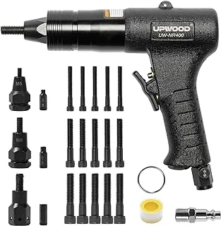 Pneumatic Rivet Nut Gun M6 & M8 & M10, Air Rivet Nut Pull Setter Tool with 3 Size Quick-Change Nose-Piece Assembly, 5pcs Mandrels Included with Each Size (M6, M8, M10)