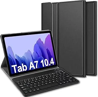 حافظة AWH لجهاز Galaxy Tab A7 مقاس 10.4 بوصة، إصدار 2020، غطاء حامل من جلد البولي يوريثان مع لوحة مفاتيح لاسلكية قابلة للفصل مغناطيسيًا لجهاز Galaxy Tab A7 (10.4 بوصة، SM-T500/T505/T505N/T507) - أسود