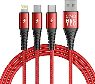 Connected 3 in 1 Charging Cable Lightining Cable | tybe C Cable | Micro USB | Iphone Samsung Fast Charger Cable | Red Color Braided Charging Cable | 1.2m