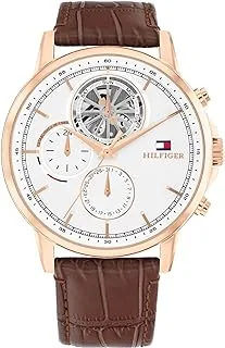 Tommy Hilfiger MEN'S WHITE DIAL LIGHT BROWN LEATHER STRAP WATCH - 1710606