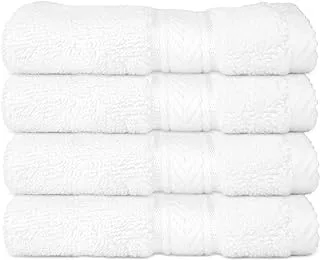 Hotel Linen Klub LUXURY PACK of 4 Antimicrobial Face Towel - 100% Cotton 650 GSM Terry Dobby Border Ring Spun - Super Soft,Quick Dry,Highly Absorbent,Size: 30x30cm, White