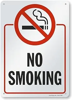 BPA® 14 x 10 inch “No Smoking” Metal Sign with Symbol, Screen Printed, 40 mil Laminated Rustproof Aluminum, Red, Black and White