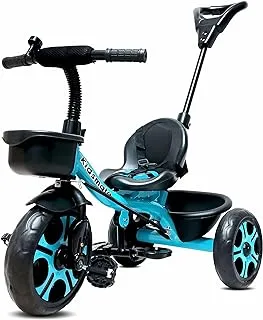 KIDSMATE® Junior Plug N Play Kids/Baby Tricycle with Parental Control, Storage Basket, Cushion Seat and Seat Belt for 12 Months to 48 Months Boys/Girls/Carrying Capacity Upto 30 Kgs (Blue)