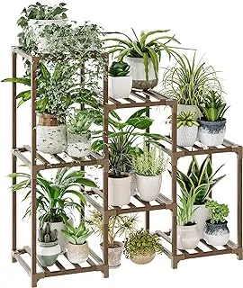 Bamworld Plant Stand Indoor Plant Stands Wood Outdoor Tiered Plant Shelf for Multiple Plants, 3 Tiers 7 Potted Ladder Plant Holder Table Plant Pot Stand for Window Garden Balcony Living Room