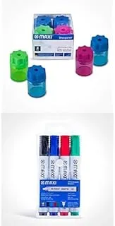 MAXI SHARPENER SINGLE HOLE 4PC BOX + Chisel Tip Whiteboard Marker 4 Colours