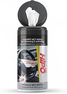 HiPO Cockpit Cleansing and Polishing 50-Wet Wipes, 15 cm x 20 cm Size, Black