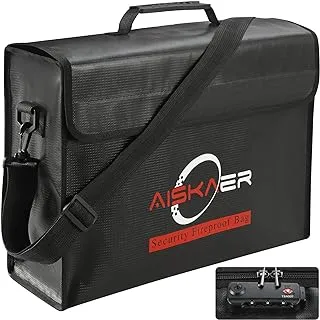 Aiskaer XLarge Fireproof Waterproof Document Bag,Fireproof Bag with Lock and Zipper for Laptop,Files,Money,Jewelry