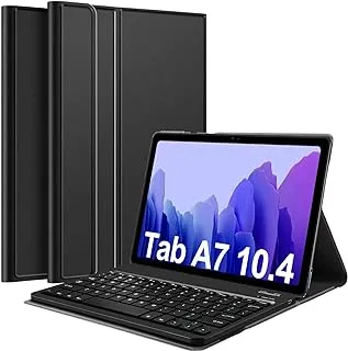 حافظة لوحة المفاتيح AWH Samsung Galaxy Tab A7 مقاس 10.4 بوصة إصدار 2020، غطاء حامل من جلد البولي يوريثان مع لوحة مفاتيح لاسلكية قابلة للفصل مغناطيسيًا لجهاز Galaxy Tab A7 (10.4 بوصة، SM-T500/T505/T507) - أسود