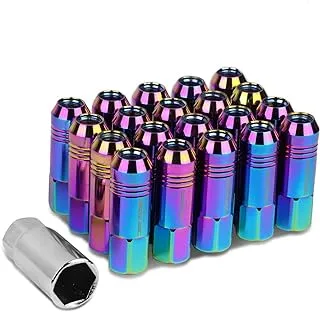 DNA MOTORING LN-ZTL-9022-15-NC 20Pcs M12 x 1.5 Aluminum Alloy Open End Wheel Lug Nuts w/Deep Drive Extension, 20mm OD/60mm H, Neo Chrome