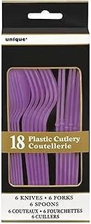 Unique Plastic Assorted Cutlery 18-Pieces, 3.25 inch Length x 8 inch Width, Pretty Purple