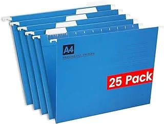 A4 Suspension Files, 25 Pcs Hanging Files For Filing Cabinet Suspension Files with Tabs and Inserts, 230 GSM Manila Paper Hanging Files for School, Office Organisation of Documents (Blue)