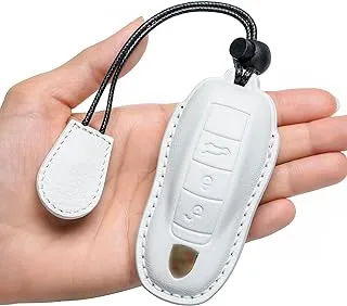 for Porsche Key Fob Cover Genuine Leather with Keychain,Compatible with Macan 2014-2022,Cayenne Panamera 2011-2017,Boxster/Cayman 2013-2021,Carrera 911 2012-2019,918 Spyder 2014-2019.