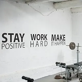 ملصق حائط BPA Large Stay Positive Work Hard Make it Happen، ملصق حائط ملهم، اقتباس تحفيزي لديكور المكتب، ملصق جداري من الفينيل لغرف المدرسة والجيم وكلمات ومقولات