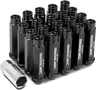 DNA MOTORING LN-ZTL-9014-15-BK 20Pcs M12 x 1.5 Aluminum Alloy Open End Wheel Lug Nuts w/Deep Drive Extension, Black, 25mm OD/90mm H