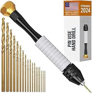 Craft911 Pin Vise Hand Drill لصناعة المجوهرات - مجموعة لقم الثقب اليدوية الحادة HSS Micro Mini Twist، مثقاب يدوي صغير للراتنج، أدوات دوارة للخشب والمجوهرات والبلاستيك والمصغرات - ذهبي