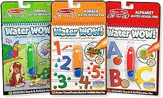 Melissa & Doug On the Go Water Wow! Water-Reveal Activity Pads, 3-pk, Animals, Alphabet, Numbers - 3-Pack Of Reusable No-Mess Travel Activities For Kids