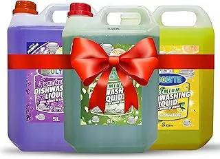 Ecolyte+ Platinum All in one Dishwashing Liquid Soap Detergent and Perfect Shine, Leaves No Residue, Kitchen Cleaner, Removes grease & oil - Pack of 3 (Lemon, Green Apple & Lavender) - 5 Liter