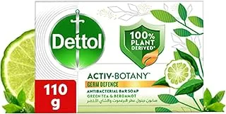 Dettol Activ-Botany Antibacterial Bar Soap, Green Tea & Bergamot Fragrance, 100% Plant-Derived Ingredients, 110g