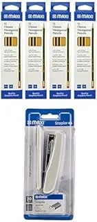 Maxi Pencil With Rubber Tip 48Pc Black + 45 Stapler With Staple Pin Set 30 Sheets