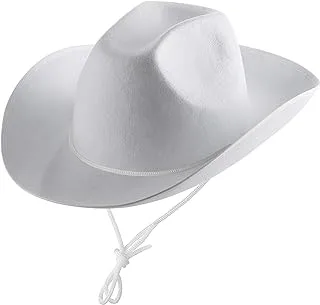 White Cowboy Hat - (Pack of 2) Felt Cowboy Hats for Women and Men with Adjustable Neck Draw String, for Dress-Up Parties and Play Costume Accessories, fits Most Teens and Adults