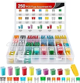 Nilight Blade Jcase Car Fuse Assortment Kit 5A 7.5A 10A 15A 20A 25A 30A Standard Mini Fuses 20A 30A 40A 50A 60A صمامات STD طويلة القامة لشاحنة السيارة، ضمان لمدة عامين، 250 قطعة صمامات + صمامات صندوقية