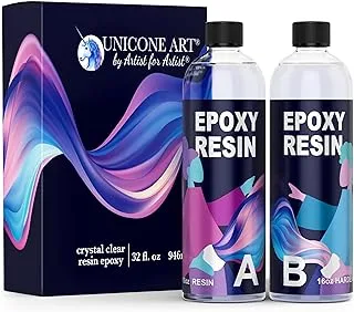 Epoxy Resin Art Kit - 32 oz Craft Resin Epoxy (16oz Resin, 16oz Hardener) High Gloss UV Resistant Odor-Free Art Resin, BPA-Free Clear and Non Toxic Epoxy Formula 32oz