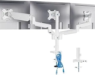 WALI Triple Monitor Mount, 3 Monitor Stand Desk Mount with Premium Gas Spring Arm for Screens up to 27 inch, VESA 75x75 or 100x100 mm (GSDM003W-U), White