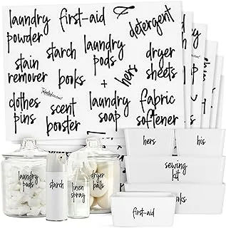 Talented Kitchen 141 Laundry Labels for Jars, Containers - Preprinted Black Script Stickers for Linen Closet, Bathroom, Cleaning Supplies Organization (Water Resistant)