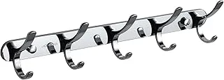 Fitto 5 Hooks Wall Hanger, Towel Hooks, Heavy Duty, Ideal for Kitchen, Bathroom, Shower, Home Door, Closet, Cabinet, Chrome - Silver