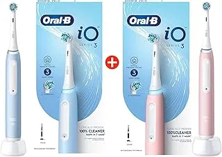 Oral B iO3 Series 3 Rechargeable Electric Toothbrush 1+1 Bundle, 3 Smart Modes. iO Technology, Artificial Intelligence, Optimal Pressure Control iOG3.1A6.0 - Blue & Pink