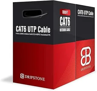 Dripstone - DS611 1000ft CAT6 Outdoor Direct Burial Solid Cable 23AWG Waterproof Wire HDPE Insulated Polyethylene (PE) for Indoor/Outdoor, Black (B07BW7CHWB)