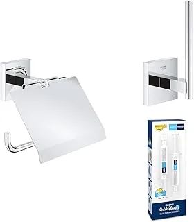 GROHE Start Cube Toilet Roll Holder with Cover & Spare Holder & QuickGlue A2 |QuickFix|Screw or Glue: Extra Easy to Fit with Quick Glue|Concealed Fastening | Including Screws and Dowels