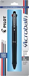 PILOT Acroball 3 Premium Multi-Function Advanced Ink Pen, Fine Point, Black/Blue/Red Inks, Black Barrel, Single Pen (13992)