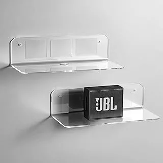 BPA® Floating Shelves with Cable Clips - Easily Expand Wall Space - Acrylic Small Wall Shelf for Bedroom, Bathroom, Gaming Room, Living Room, Office, Clear, Set of 2, 9.4x22x6.1 cm