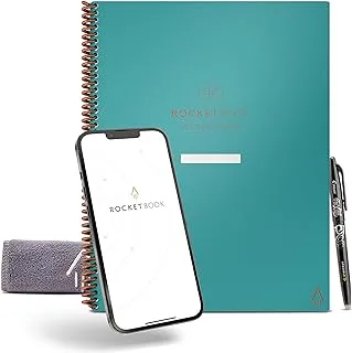 Rocketbook 2018 مخطط أكاديمي قابل لإعادة الاستخدام للطلاب والمعلمين، يتضمن 13 نوعًا من الصفحات، غطاء أزرق مخضر، حجم الحروف