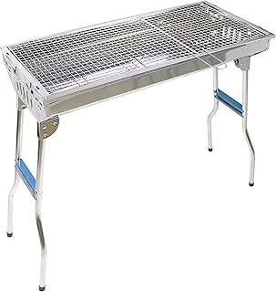 YANEK Big BBQ Grill Stand | Foldable and Portable | Stainless Steel | Large size grill for Camping, Outdoor, Picnic (Silver (71x73x33))